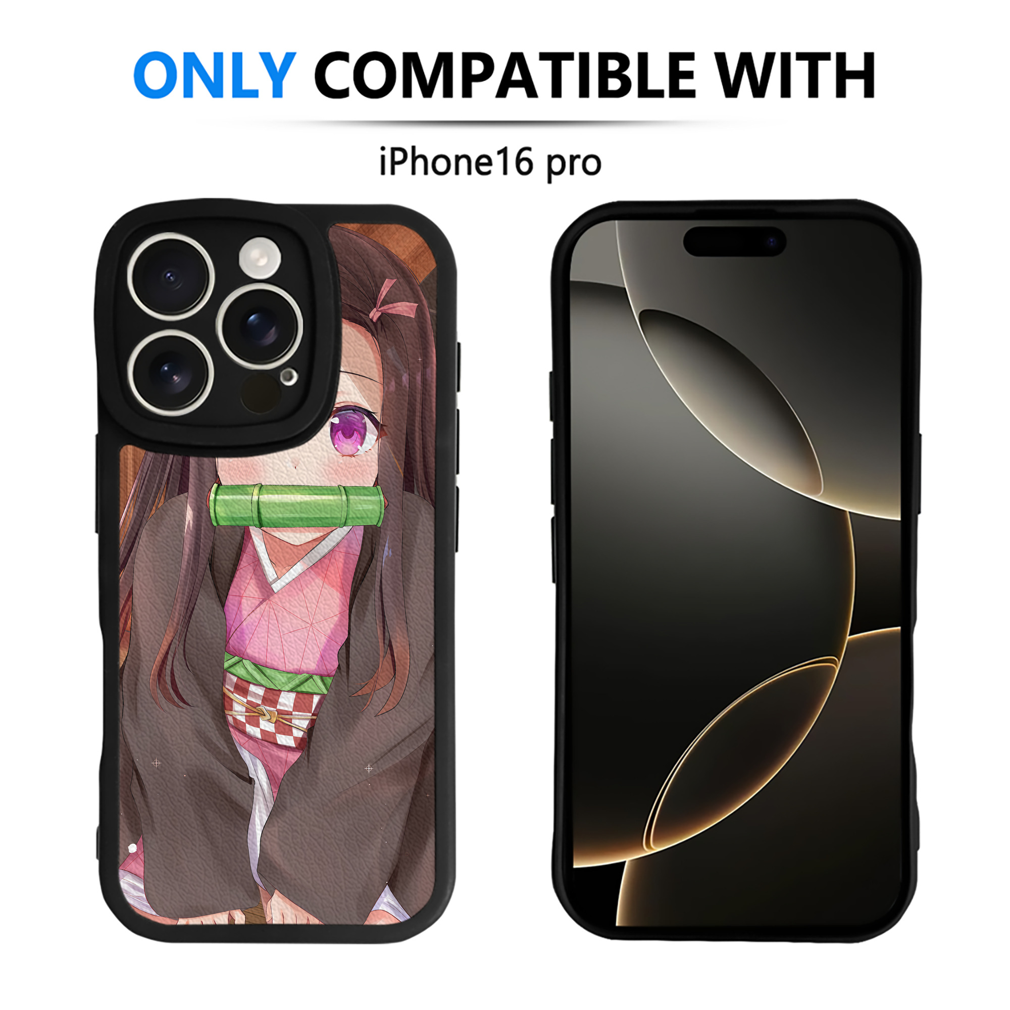 （画像用） 鬼滅の刃（きめつのやいば）竈門 禰󠄀豆子／かまど ねずこ Kamado Nezuko 【iPhone 16シリーズ対応】シリコンスマホケース（レザー調） 材質：シリコン